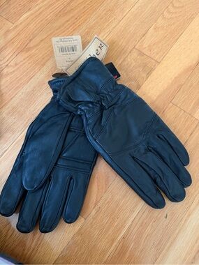 Men's Black Leather Gloves with Elastic Cuff